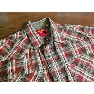 Rodeo Clothing Co Western Shirt Mens XL Red Plaid Pearl Snap Short Sleeve